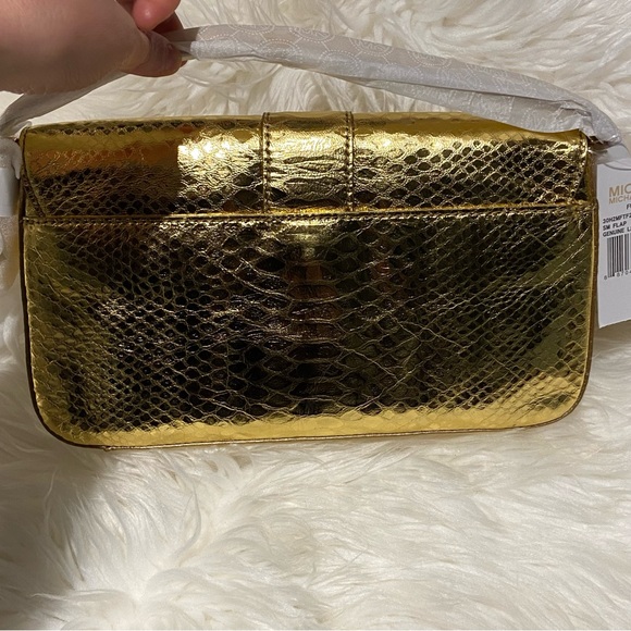 Michael Kors Metallic Gold Leather Flap Purse NWT - Picture 3 of 16